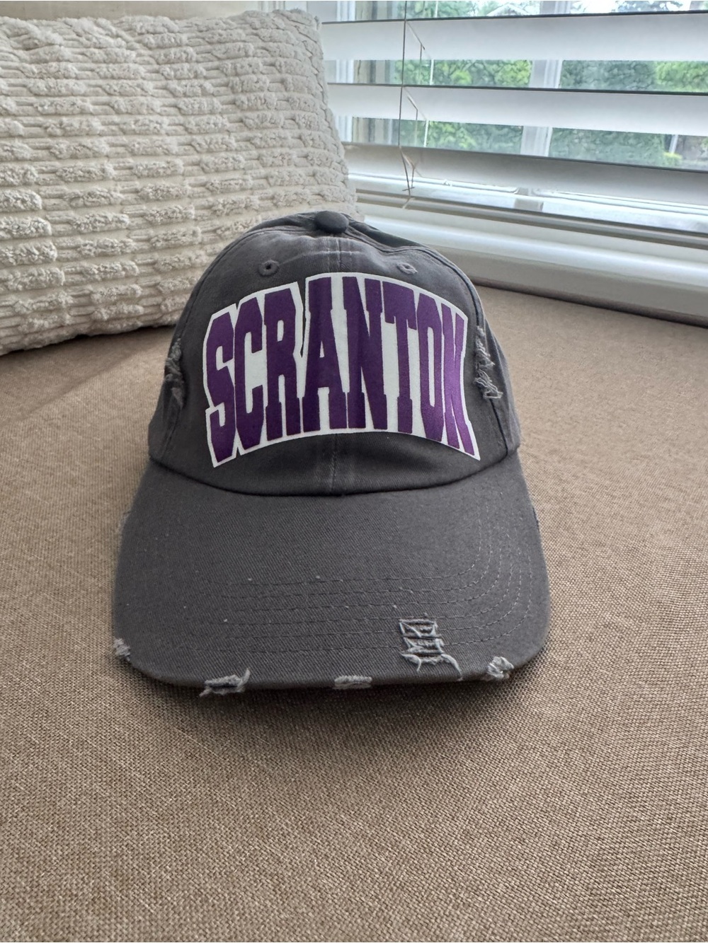 SCRANTON Distressed Gray Baseball Cap with Purple Lettering